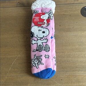 Peanuts Snoopy Pink and Blue Sherpa Women’s Sleepers Socks. One Size Fit Most.